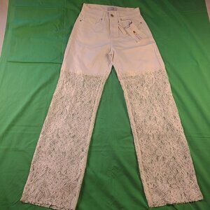 Rise Supply CO Women's 3 Jeans White Lace Mixed Straight Leg